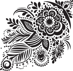 Black and White Mehndi Design Vector | Intricate Henna Art Illustration