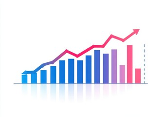Data visualization shows increasing trend in performance metrics over time with bar chart and line graph elements