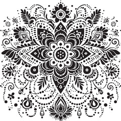 Black and White Mehndi Design Vector | Intricate Henna Art Illustration