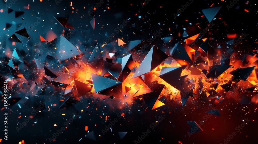 Poster dynamic abstract background showcasing shattered geometric shapes in motion