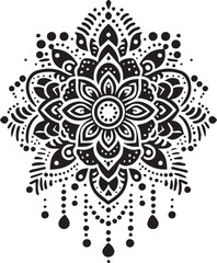 Black and White Mehndi Design Vector | Intricate Henna Art Illustration