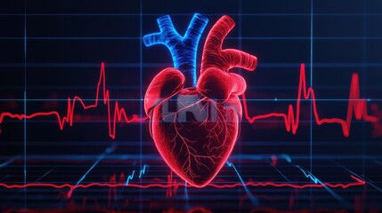 3D Rendered Heart with Blue and Red Colors on Black Background