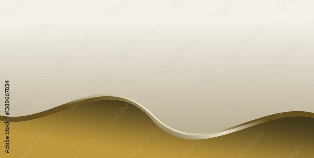 Poster composition of empty space, curved lines and geometric abstract fields with gradations of gold and b