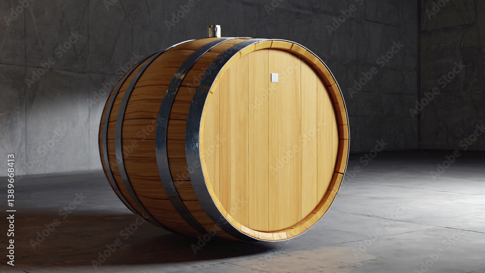 Aufkleber a wooden barrel resting on the floor with no lid, suitable for various settings such as rustic or vi