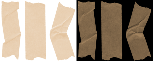 Duct tape and paper masking tape arranged in multiple creative shapes like arrows, edges, and framed corners in high-resolution PNG Isolated on a Transparent or White Background