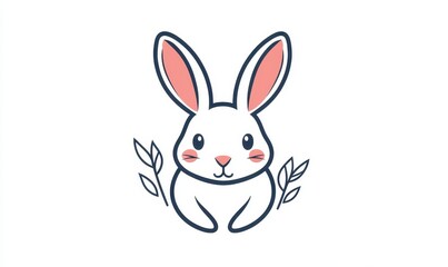 Fototapeta premium Minimalistic cute cartoon bunny on a neutral background for spring celebrations