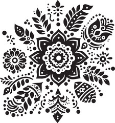 Black and White Mehndi Design Vector | Intricate Henna Art Illustration
