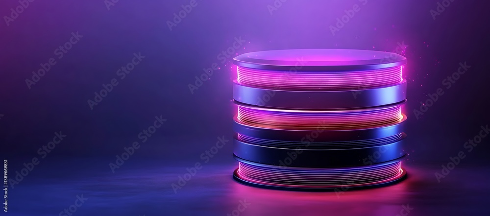 Poster abstract render of a glowing data server platform with lights