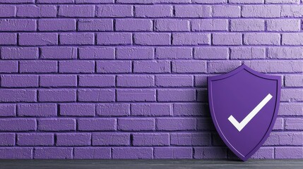 Purple Wall with Shield Symbolizing Security and Protection Concept