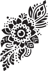 Black and White Mehndi Design Vector | Intricate Henna Art Illustration
