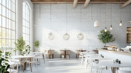 Modern cafe interior, bright, spacious, natural light,  perfect for photoshoots