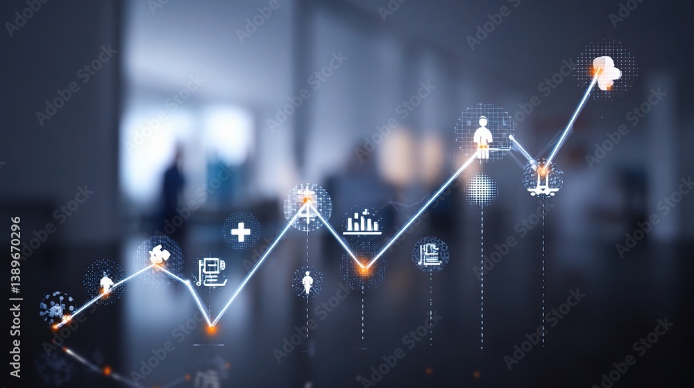 Poster growth in healthcare business with global data visualization graph