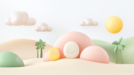 Fototapeta premium Dreamlike futuristic learning world virtual space 3d animation minimalistic design bright colors conceptual environment