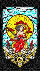 Obraz premium awesome samurai girl illustration for t shirt design