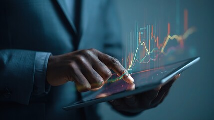 Businessman Using Tablet to Analyze Forex Market Trends Digitally