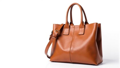 Naklejka premium Brown leather tote bag, isolated on white background, handbag, white background