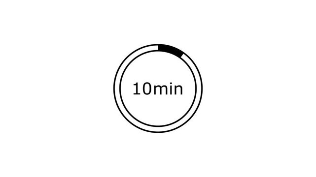 10 minutes, digital countdown timer black color animation. White background 4k video.