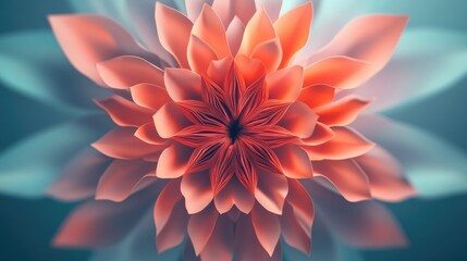 Intricate Flower Design with Petals in Shades of Coral and Teal against a Soft Background in Digital Art Style