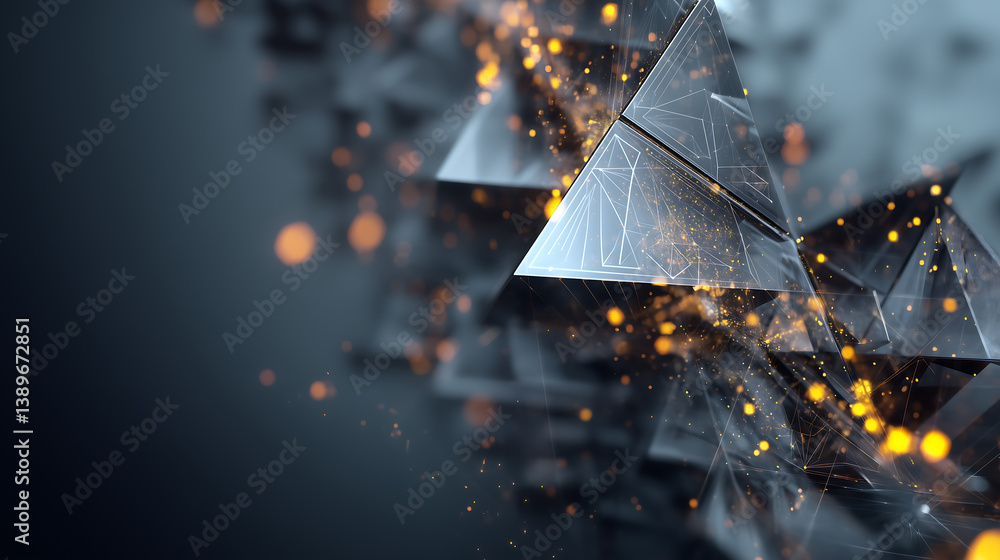 Poster abstract pyramid spark: an abstract composition of geometric pyramid shapes, enhanced with sparkling