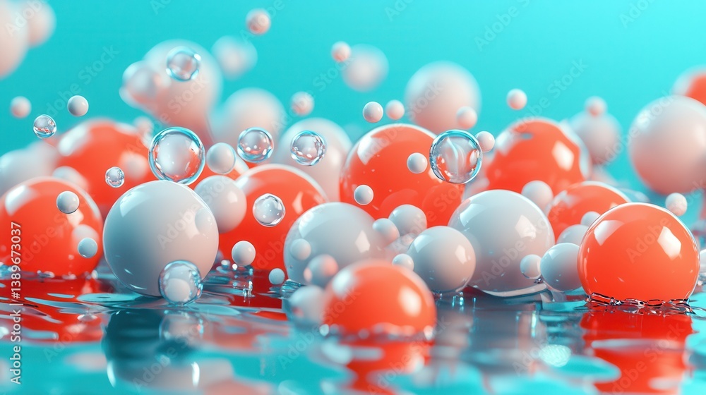 Poster dynamic colorful bubbles visualization underwater environment digital art abstract concept high-reso