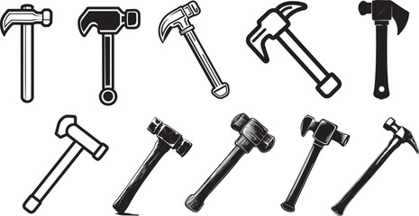 Hammer icon linear black on white background