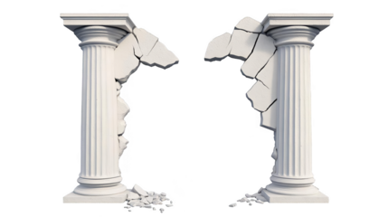 3D Illustration Of Two Isolated Broken White Pillars With Transparent Background