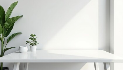 Empty white desk with a blank white table top, creating a modern and minimalist workspace,  office,  modern