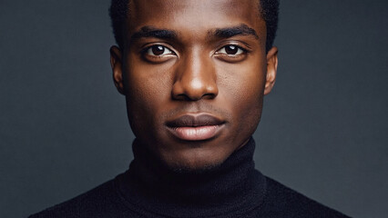 A close-up shot of a person wearing a turtle neck shirt, suitable for use in fashion or lifestyle contexts