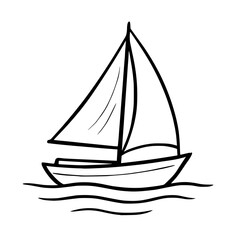 Fototapeta premium Minimal Vector Line Art Illustration of a Boat on Water