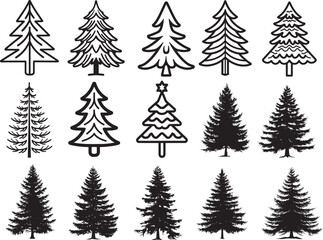 Fir tree icon linear black on white background