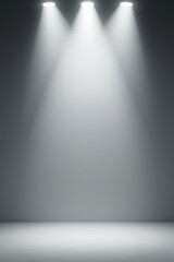 Naklejka premium Gray background with three bright lights shining from above, bright, background