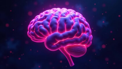Glowing purple & pink brain, intricate neural pathways, brain, illustration