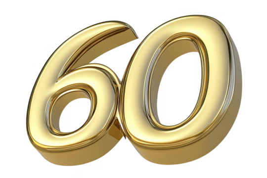 3D Render Of Golden Sixty Digit Isolated On Transparent Background