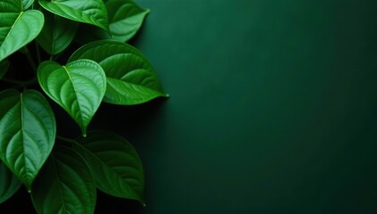 Dark green leaves contrasting against a blank space background,  blank space,  vibrant