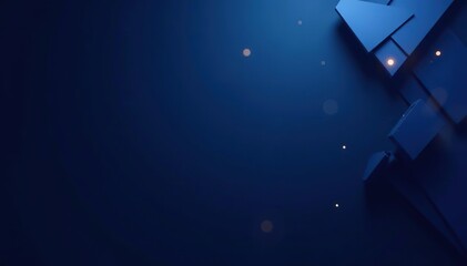 Dark navy blue abstract background with 3D triangles and light leaks,  presentation,  texture