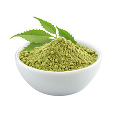 Powdered neem in a bowl on transparent background