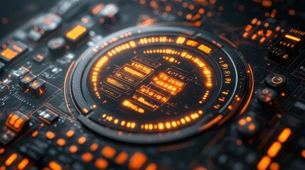 Advanced circuit board with glowing circular display