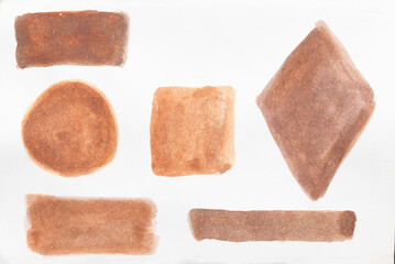 Set of watercolor brushstroke in the 2025 color of the year Mocha Mousse. Hand drawn textured template with elegant warm brown tone. Perfect for creating trendy graphic resource