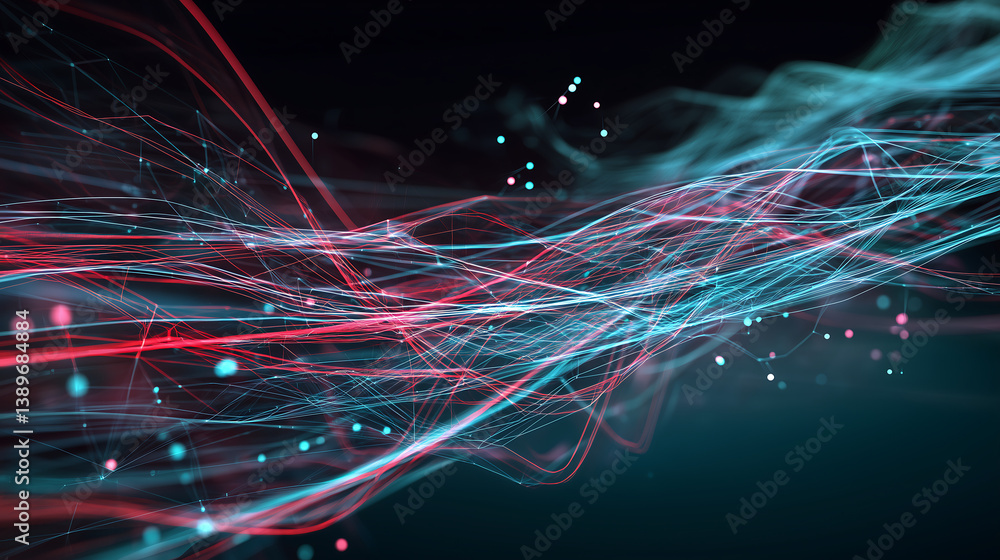 Poster digital flow symphony: a vibrant display of interconnected digital threads, gracefully weaving a nar