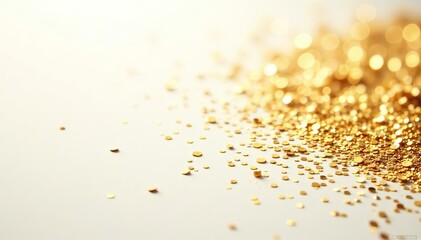 Gold glitter background shining against a crisp white backdrop, gold,  sparkling