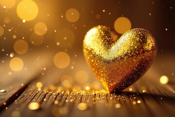 Gold heart glitter bokeh effect with soft focus background,  abstract, gold