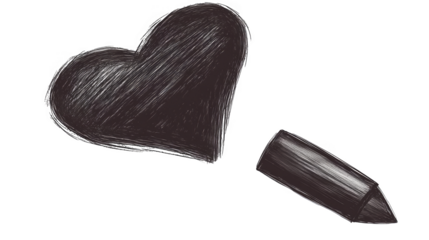 Abstract Black Drawn Heart And Pencil Sketch On Transparent Background