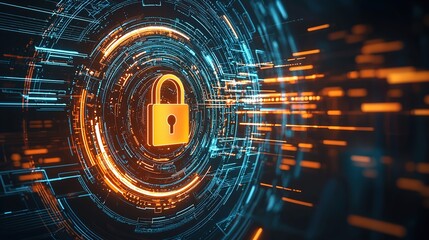 Cybersecurity data breach background with glowing padlock HUDs · Perfect for digital privacy visuals, IT security campaigns, firewall tech blogs, VPN services, and secure data protection design