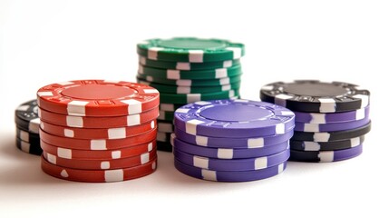 Colorful Poker Chips in Cascade Arrangement