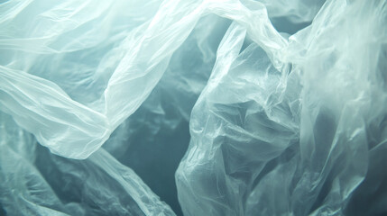 Crinkled plastic bag, texture detail, close-up shot, environmental concern