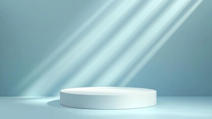 Minimalist white pedestal product display studio light rays