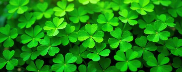 Green clover leaves forming a lush and vibrant background,  flora,  pattern
