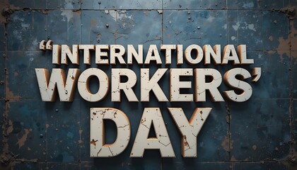 Fototapeta premium Distressed International Workers' Day Text Against Industrial Background