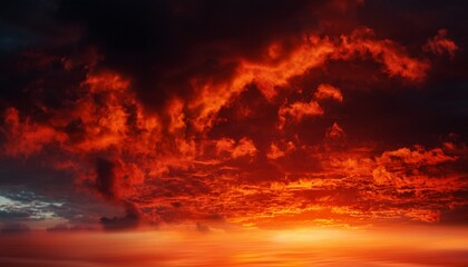 Fototapeta premium Fiery red dramatic sky. Fire, war, explosion, catastrophe, flame. Horror concept. Web banner