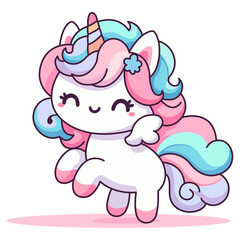 Cute Kawaii Unicorn with Rainbow Hair – Happy Cartoon Fantasy Pony Vector for Kids, Nursery, and Magical Designs